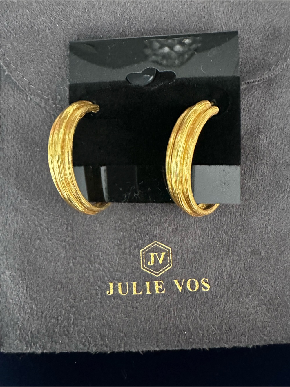 Julie Vos 24k Gold Plated Textured Hoop Earrings with Dust Bag